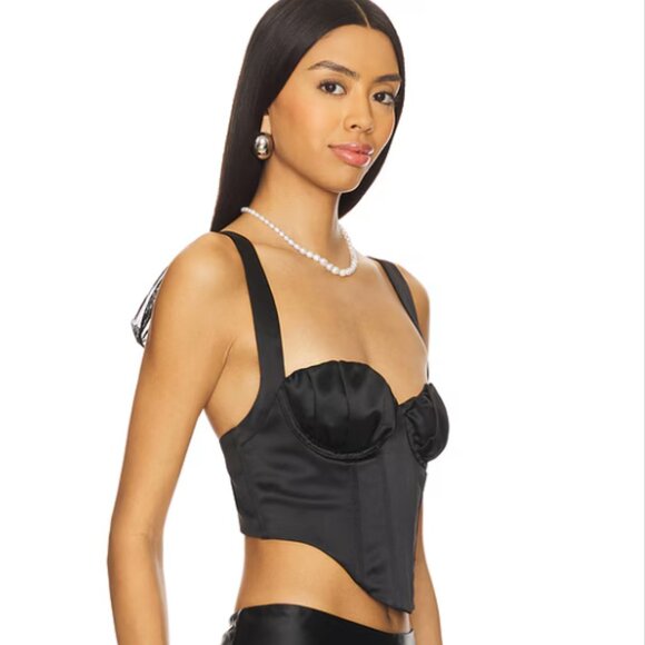 For Love & Lemons Nelly Black Satin Tie Shoulder Corset Top M - Picture 2 of 7